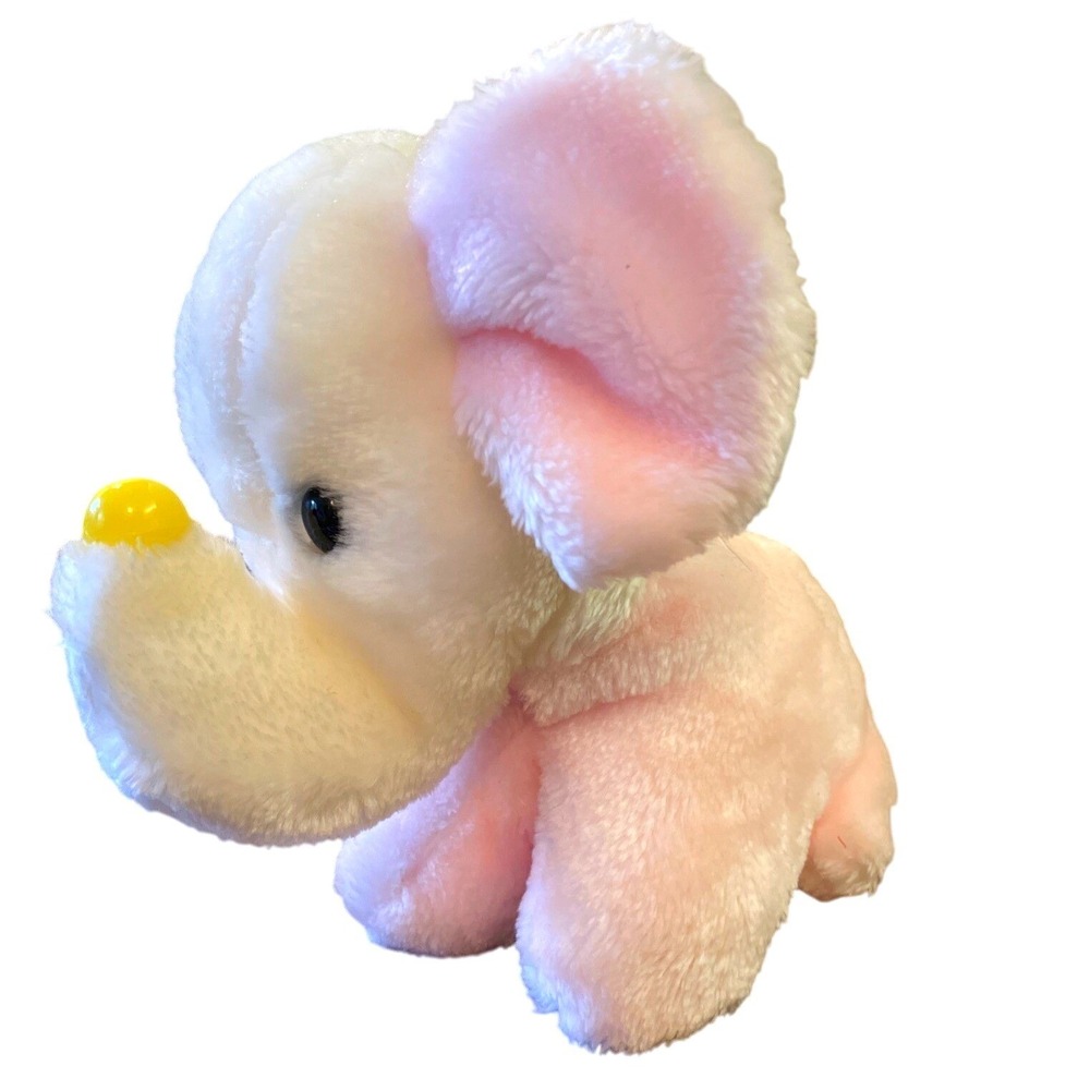 Vtg 1960s EDEN Pink‎ Elephant Plush Wind Up Musical Head Moves Yellow Nose Rare
